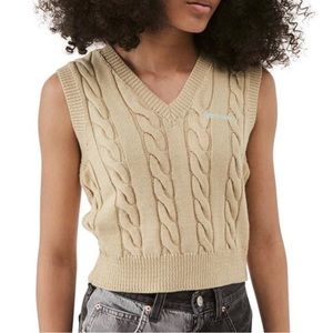 iets frans-Urban Outfitters tan cable knit embroidered logo good quality sweater